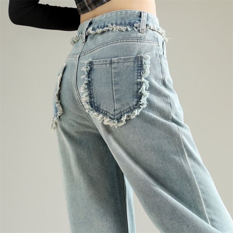 Chic Tassel Jeans Women Wide Leg Fashion Gothic High Waist Denim Pants Female Harajuku Y2K Streetwear Straight Trous